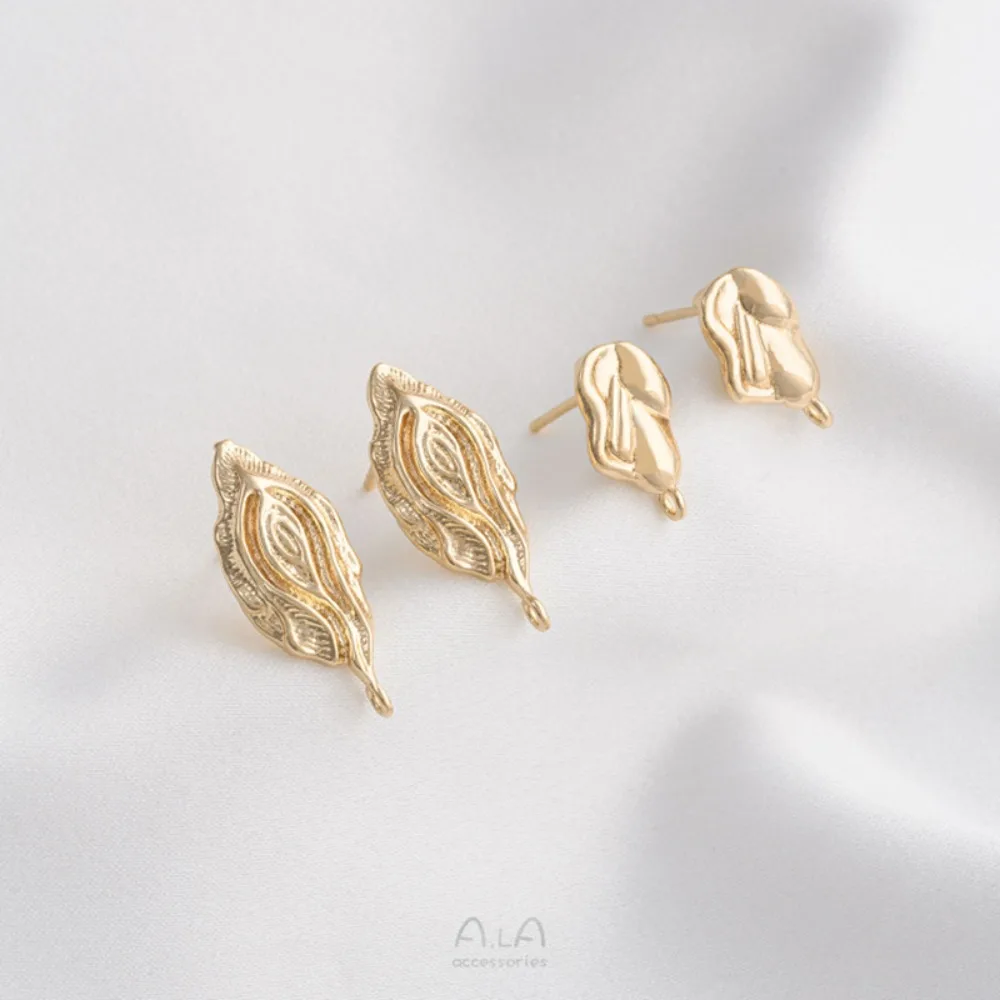 النحاس 14K الذهب اللون غير النظامية شكل ورقة مع حلقات معلقة DIY الأقراط المواد اليدوية الأقراط مجوهرات اكسسوارات