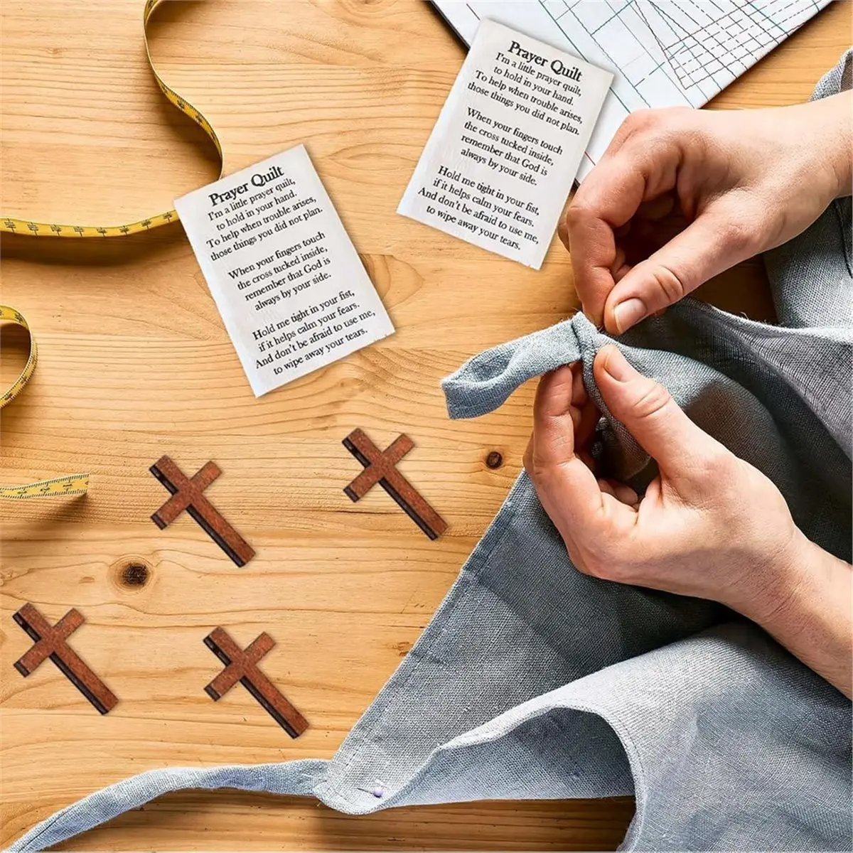 25pcs Prayer Quilt Text Panel with Wooden ,Faith-Inspired, Pre-Printed Fabric for DIY Craft and Religious Keepsakes