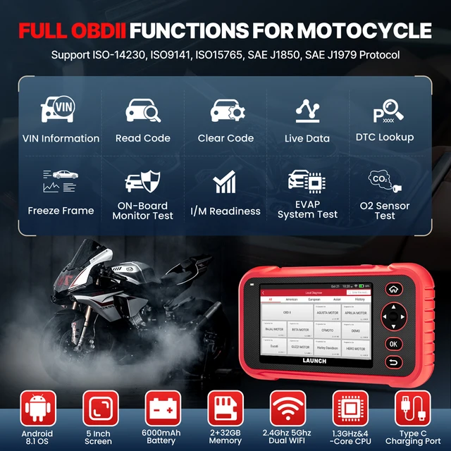 CRP129 MT OBD จักรยานยนต์ YAMAHA/Polaris/KAWASAKI/Harley /Keller/BRP/BMW ฯลฯ