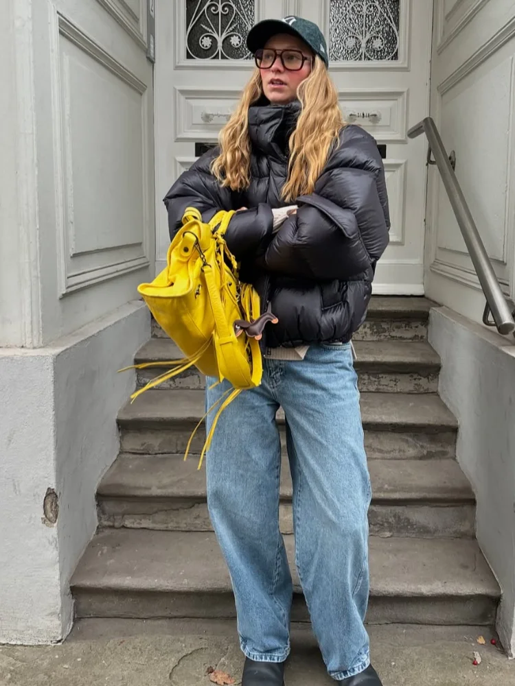 

Повседневная хлопковая куртка с длинными рукавами, женская черная куртка с воротником-стойкой на молнии и металлической пряжкой, свободные теплые куртки, женская уличная верхняя одежда для поездок на работу