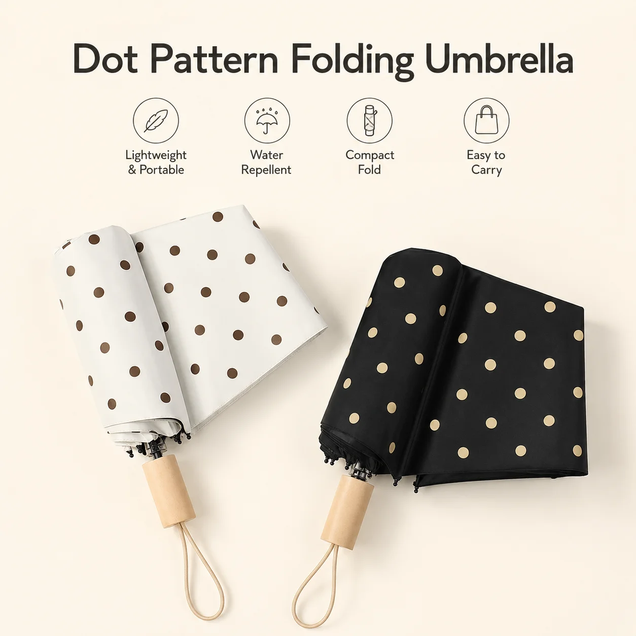 

Korean Style Retro Polka Dot Folding Sun Umbrella Suitable for Both Sunny and Rainy Days Unisex Sun Protection and UV Protection