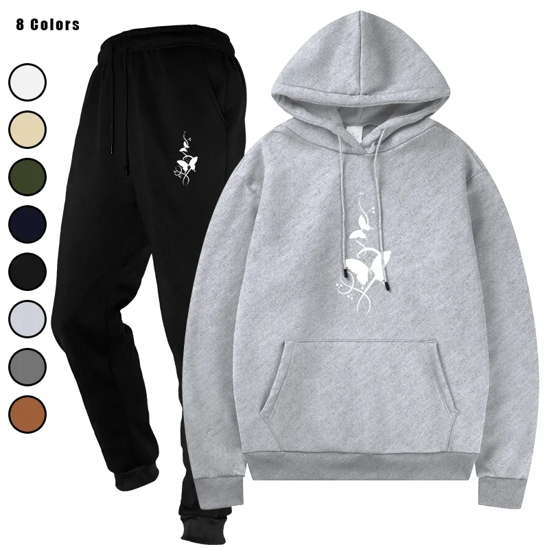 

Basic Fleece Hoodies And SweatPants Set Men's Ensemble Jogging Track Suit Sportswear Unisex