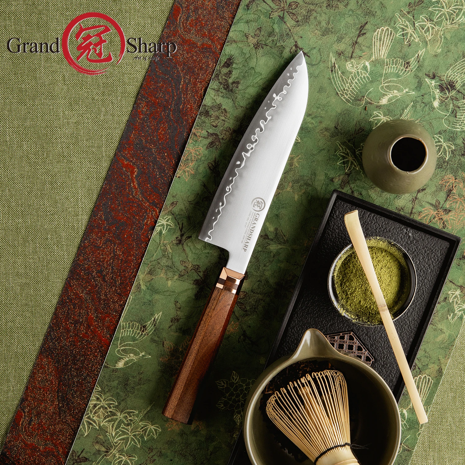 

Нож Grandsharp 7.5'' Santoku с сердцевиной из стали ZDP-189, рукоять из африканского дерева Мкурути, эргономичный дизайн, прецизионный кухонный нож для нарезки
