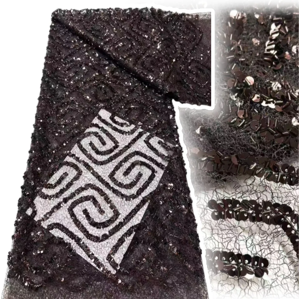 

5 Yards French Lace Fabric 2026 High-Quality African Nigerian Sequined Lace Fabric Suitable for Party Gown Sewing Material 1906