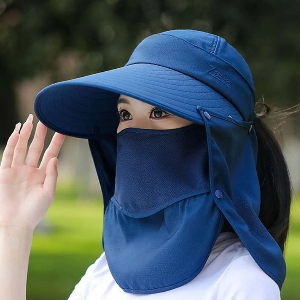 

Sun Hat Anti-UV Shawl Mask Hat Face Covering Wide-Brimmed Picking Tea Hat Cotton Solid Color Neck Protection Cap Outdoor