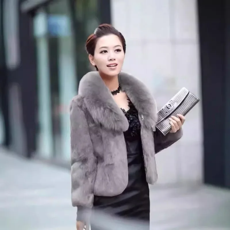 Women Imitation Coats Tops Fashion Slim Fur Outwear Ladies Short Soft Fox Fur Collar Rabbit Coat Overcoats Autumn Jacket