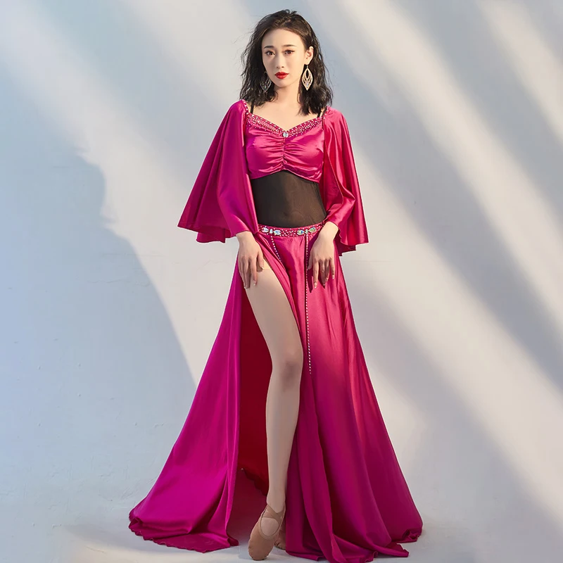 

Belly Dance Costume Suit for Women Winter Long Sleeves Skirt and Top Set Female Oriental Dance Clothing Dance Outfit Red Green