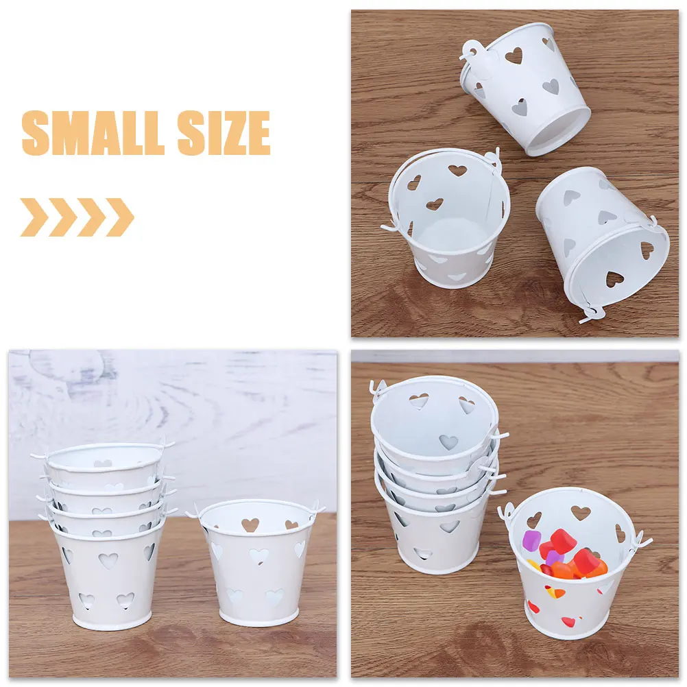 

8pcs Candy Iron Barrel Decorations Metal Buckets White Mini Storage Holiday Party Gift Container Snacks Wedding Christmas