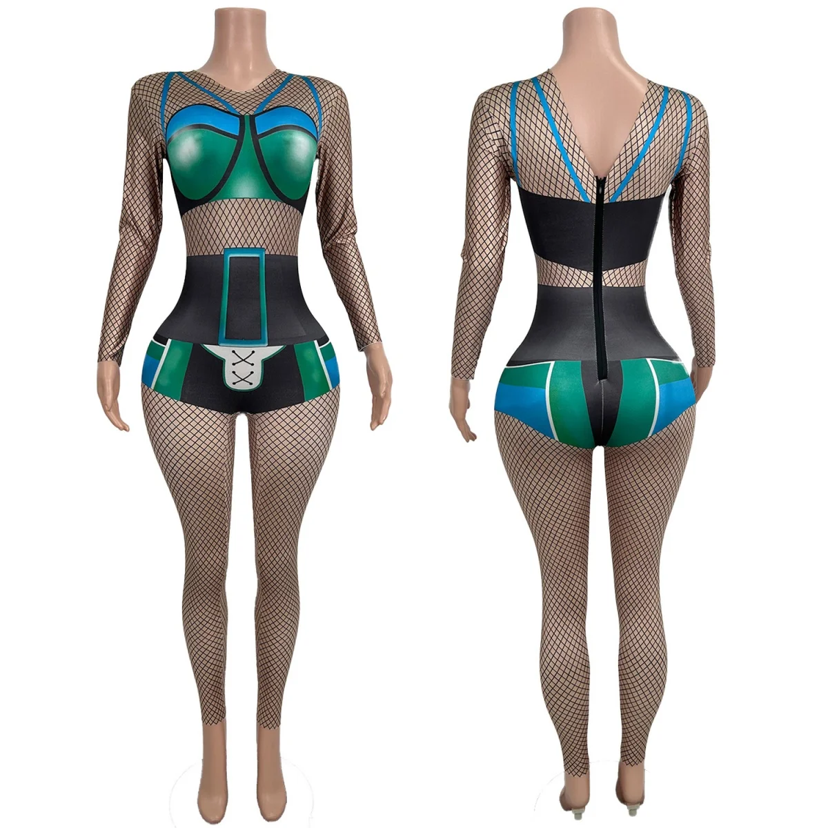 

Printing Elastic Tight Fitting Spandex Jumpsuit Night Party Stage Performance Outfit Club Sexy Women Dance Dress-up Wear