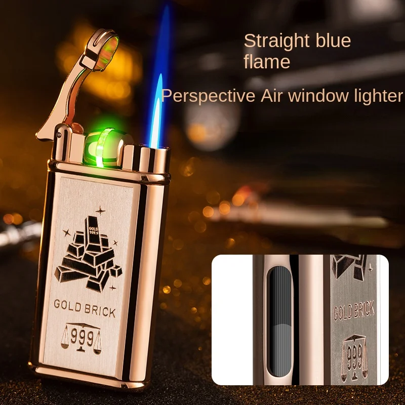 Inductive Band Light Battery Ignition Butane Gas Lighter, Windproof, Visible Gas Bin, Creative Cigar Smoking Accessories