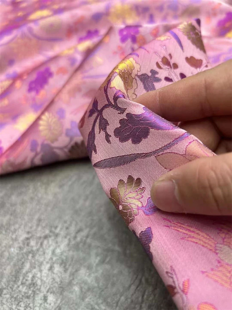 28momme Chinese Intangible Cultural Heritage New Song Brocade Pure Silk Jacquard Brocade Fabric Luxury Handmade Sewing Material