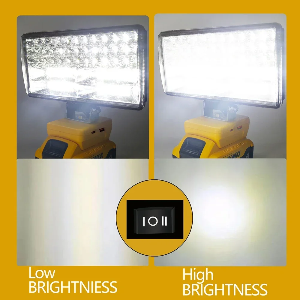 8 Inch Car LED Working Light Flashlight Electric Torch Spotlights For Dewalt DCB206 18V 20V Li-ion Battery Type C USB Power Bank