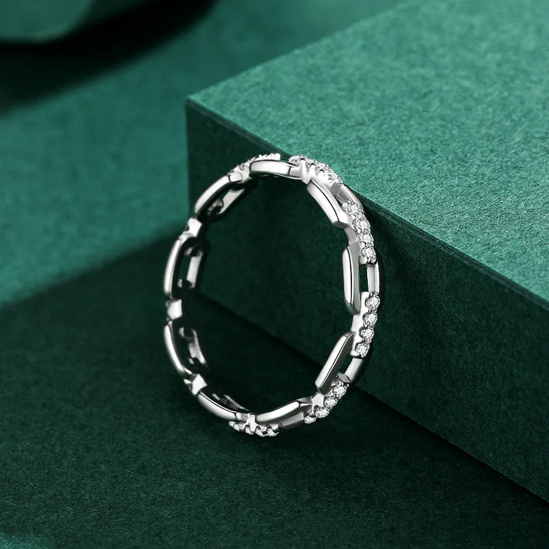925 Sterling Silver Geometric Clear CZ Ring for Women Exquisite Stackable Finger Rings Wedding Party Statement Jewelry Gift