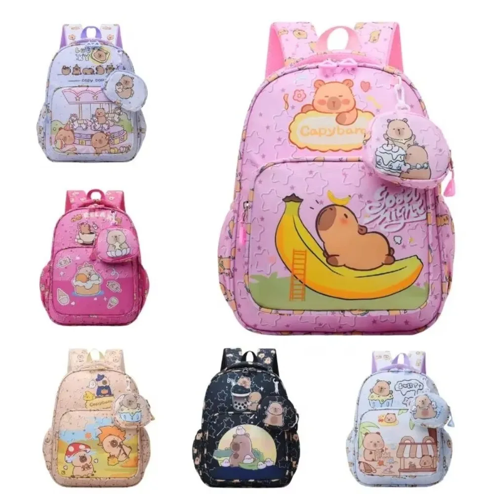 

Cute Cartoon Capybara School Bag Nylon Large Capacity Kids Backbag Waterproof Shoulder Knapsack Teenage Students