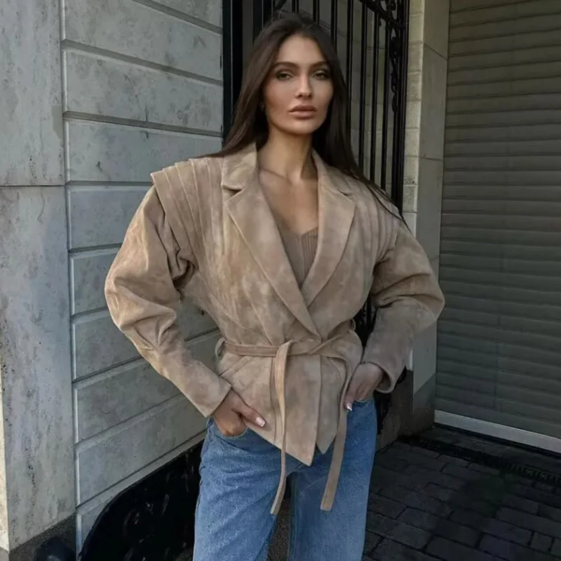 Tornova Streetwear Fashion Trobe Jacket Women's Long Sleeve Slim Lace Up Short Coat Casual Club Party Female Jacket Autumn New