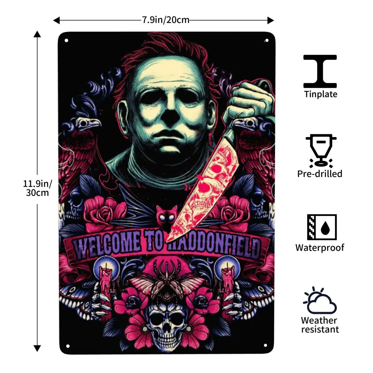 مايكل مايرز هالوين فيلم الرعب القاتل التسلسلي معدن القصدير تسجيل مستطيل علامات اللوحة بار مقهى مطعم جدار فن الديكور