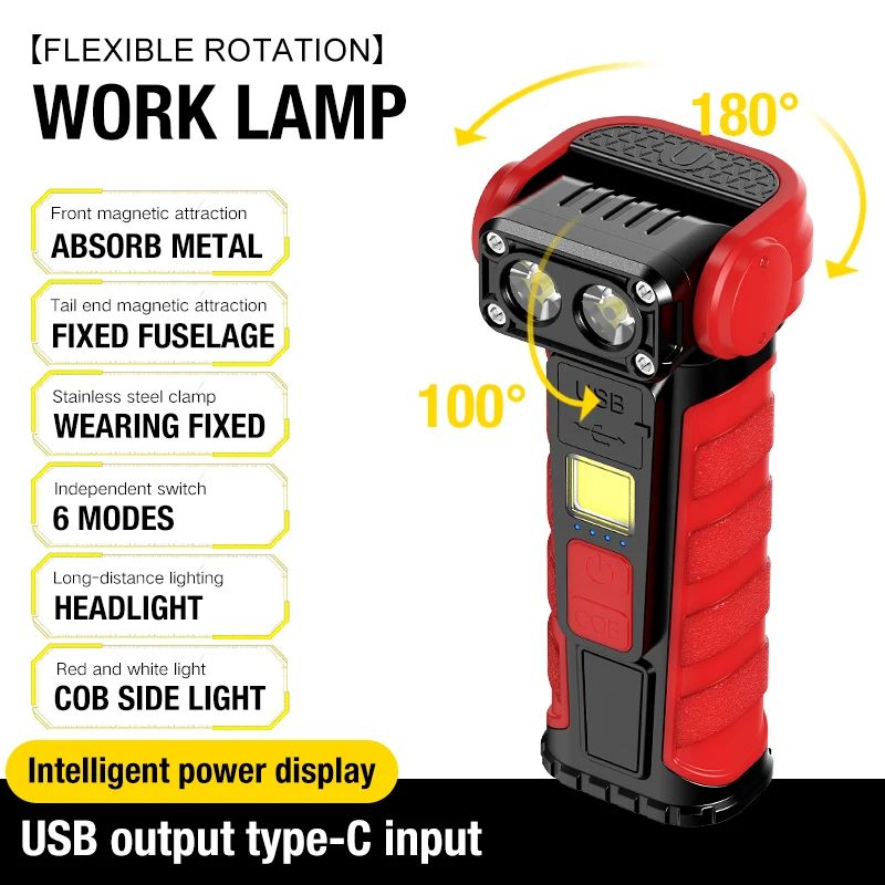 High Power Portable Flashlight Multifunctional Work Light with Clip Super Bright Pocket Torch Light LED Magnetic Mini Keychain