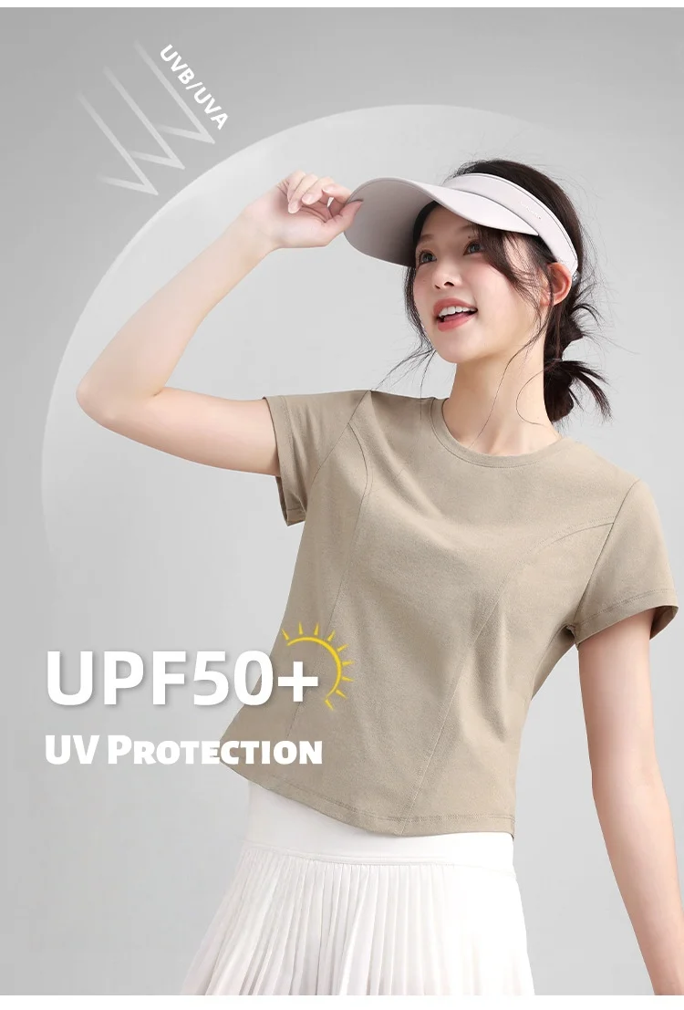 

Quick-drying Breathable Sun Protection Running Fitness Top Slimming Round-Neck Short-Sleeve Women T-Shirt Top Summer Gym UPF50+