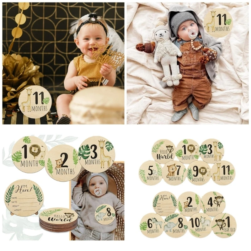 

Baby Monthly Cards Newborn Wooden Photo Cards Monthly Shower Double Sided Photo Card New Parents Gift 7PCS QX2D