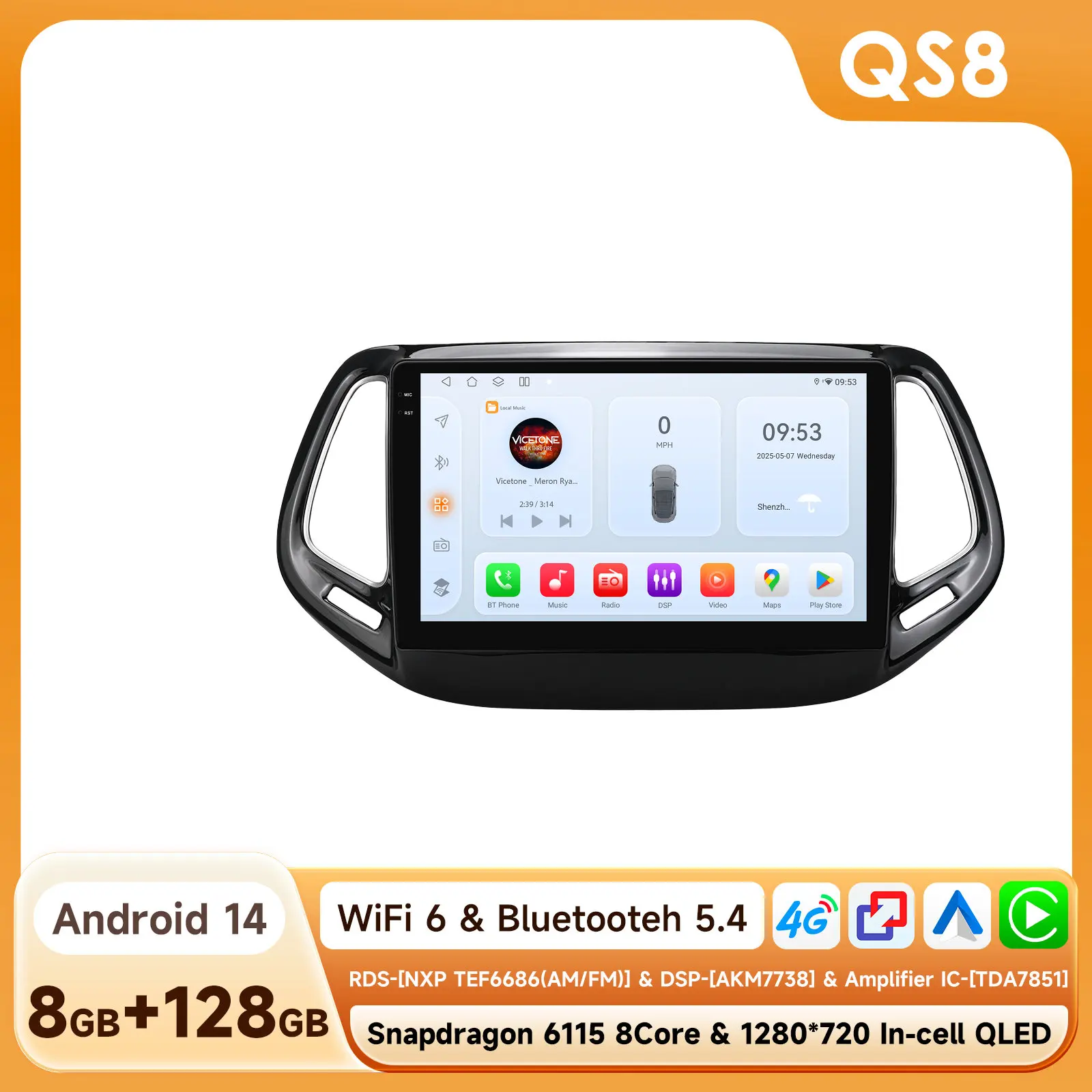 Draadloze CarPlay Android Auto autoradio voor Jeep Compass 2017 - 2020 GPS Intelligent Systems Stereo Multimedia Autoradio 4G 6115