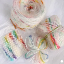 Plush Mohair Yarn for Knitting Sweater, Hat Scarf Crafts, DIY Crochet Thread, Fuzzy Puffy Rainbow Color, 4x50g Ball = 200g