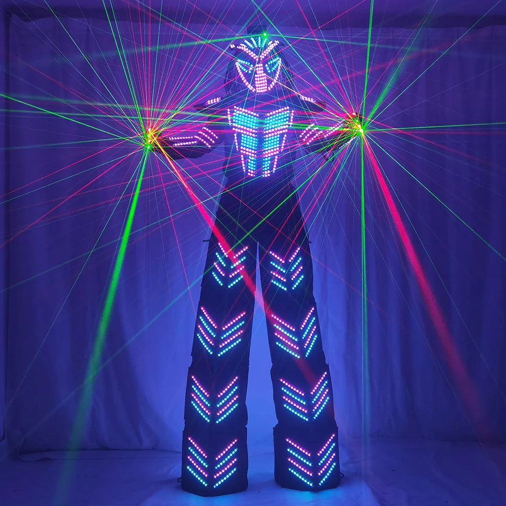 Trajes de Robot LED, disfraz luminoso de David Guetta, traje de Robot LED iluminado, ropa de zancos led