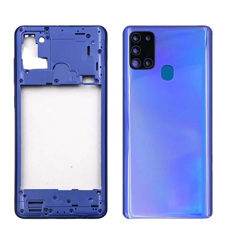 For Samsung Galaxy A21S A217 SM-A217F/DS Full Housing Middle Frame Bezel Battery Back Cover Rear Door Case Camera Lens Replace