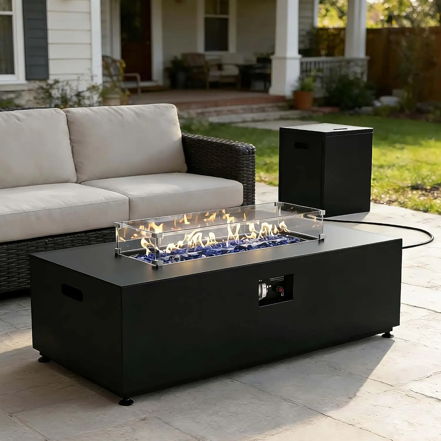 42 Inch 55000 BTU Gas Fire Pit Table with Aluminum Lid Waterproof Cover 2 in 1 Outdoor Patio Heater, Customized