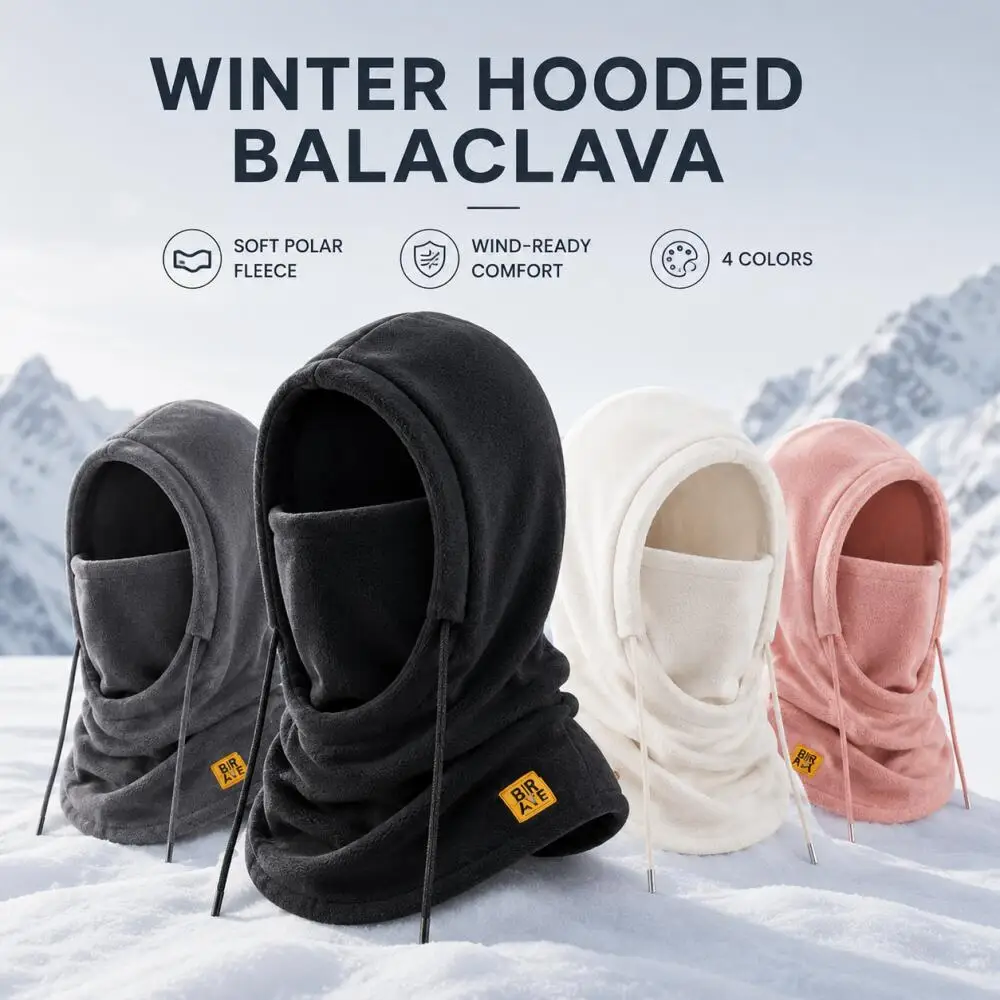 Winter-Fleece-Kapuzenbalaclava, winddichter thermischer Gesichts- und Nackenwärmer mit Kordelzug, Skimaske für Radfahren, Motorradfahren und Schneesportarten