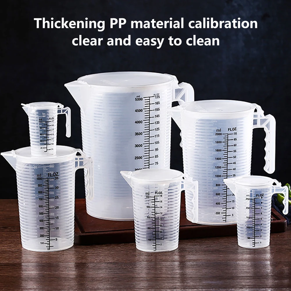 100/2000/5000ML Graduated Measuring Cup Capacity Scale Laboratory Beaker Clear with Lid Transparent Mixing Cup Kitchen Baking