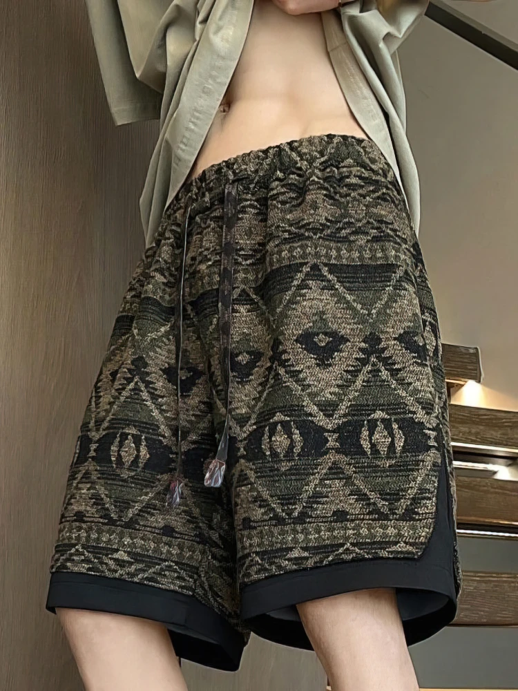 Y2k خمر العرقية الصيف شورتات للبحر الرجال فضفاض واسعة الساق عادية Capris السراويل الذكور الرياضة كبيرة الحجم تشغيل السراويل 2025