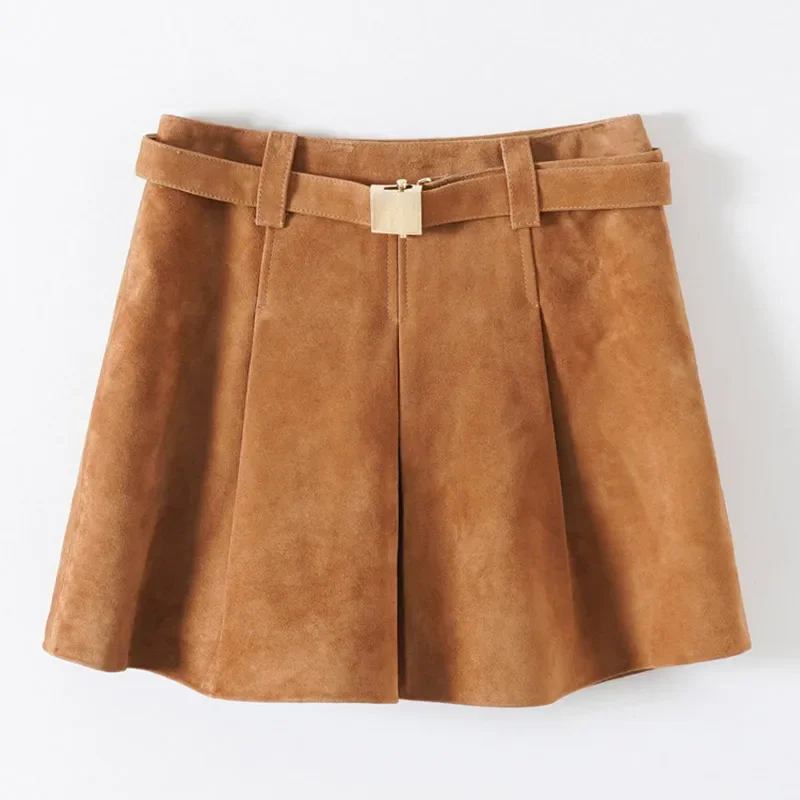 

Summer Women Autumn Suede Leather High Waist Pencil Skirt Casual Soft Bandage Vintage Mini Suede Skirt