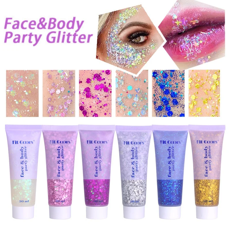 Resaltador brillante multicolor para el cuerpo, lentejuelas de sirena, 50ml, para cara, pelo y sombra de ojos, maquillaje para fiesta y Festival de Música