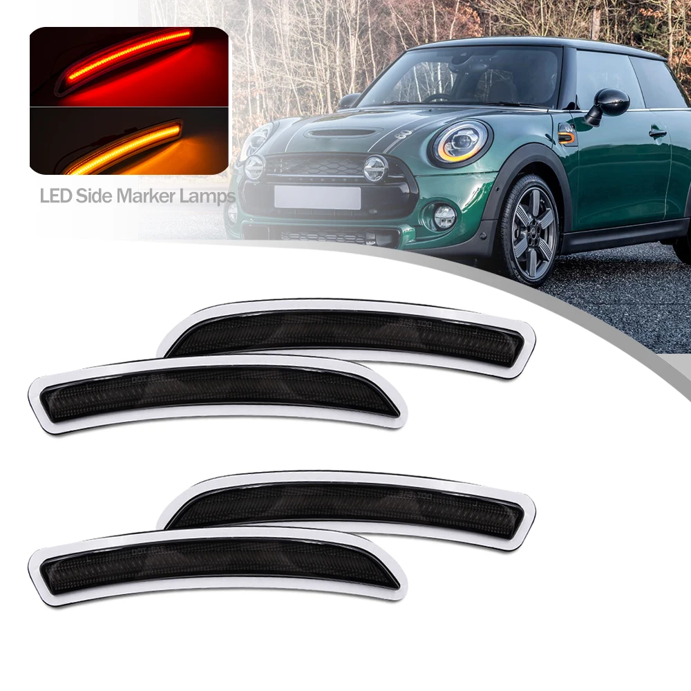 

4Pcs For Mini Cooper Gen3 F55 F56 F57 Smoke Lens Led Bumper Side Marker Lights Amber Front/ Red Rear Turn Signal Indicators Lamp