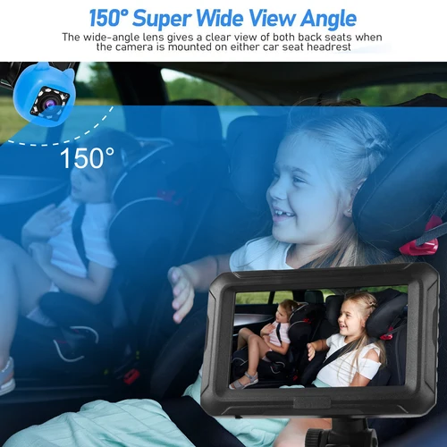 Imagen 2 del producto Espejo Retrovisor para Bebé con Monitor 1080P y Cámara, Conexión USB, Cámara para Bebé de 4.3 Pulgadas con Visión Nocturna 150 ° Ángulo de visión para bebés, niños y mascotas
