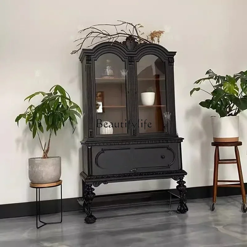 

1Retro solid wood display cabinet entrance foyer decorative cabinetLX