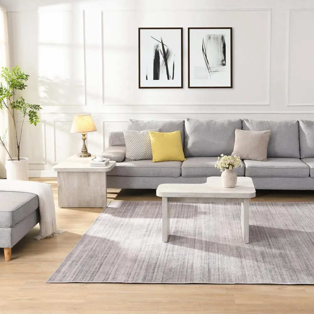 Conjunto de mesa de centro de madeira de fazenda em forma de L retângulo destacável branco moderno móveis para sala de estar 47,24 x 23,62 polegadas