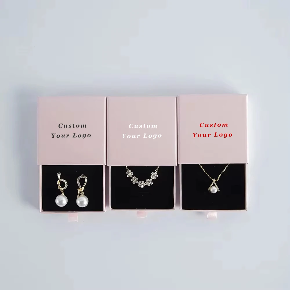 

50Pcs Personalizd Logo Black White Pink Jewelry Box Earrings Necklace Bracelet Organizer Gift Box Drawer Jewelry Packaging Case