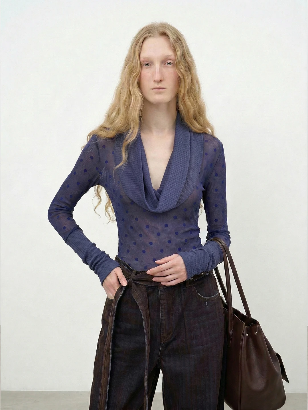 

LANVIVIER Романтичная синяя полупрозрачная блузка в горошек с длинным рукавом и свободным вырезом, облегающая, сексуальный стиль, полиэстер