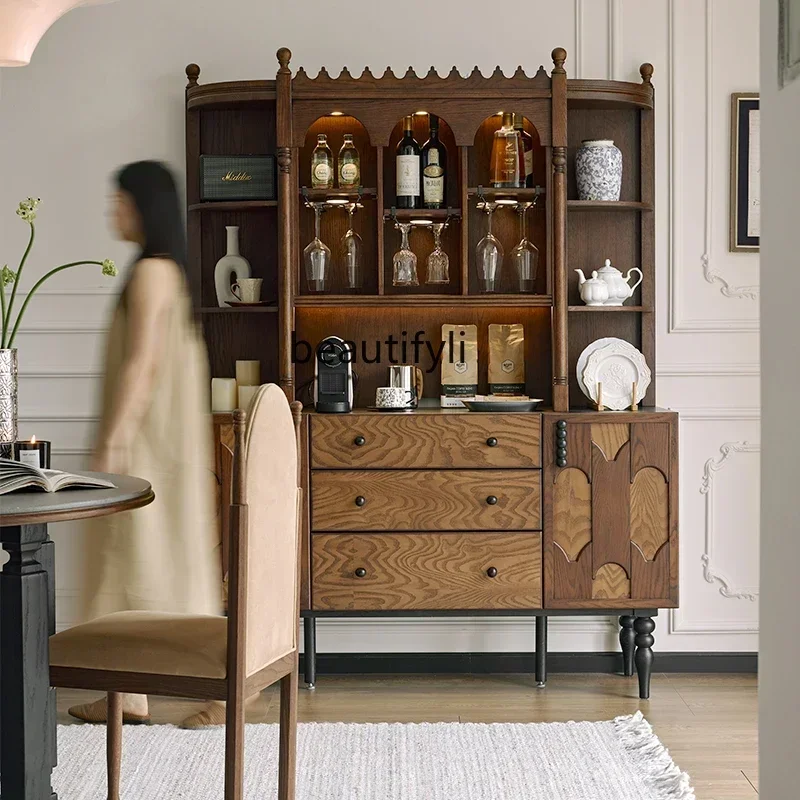 NQ52 Great discounts French retro solid wood side cabinet against the wall wine cabinet kitchen storage locker