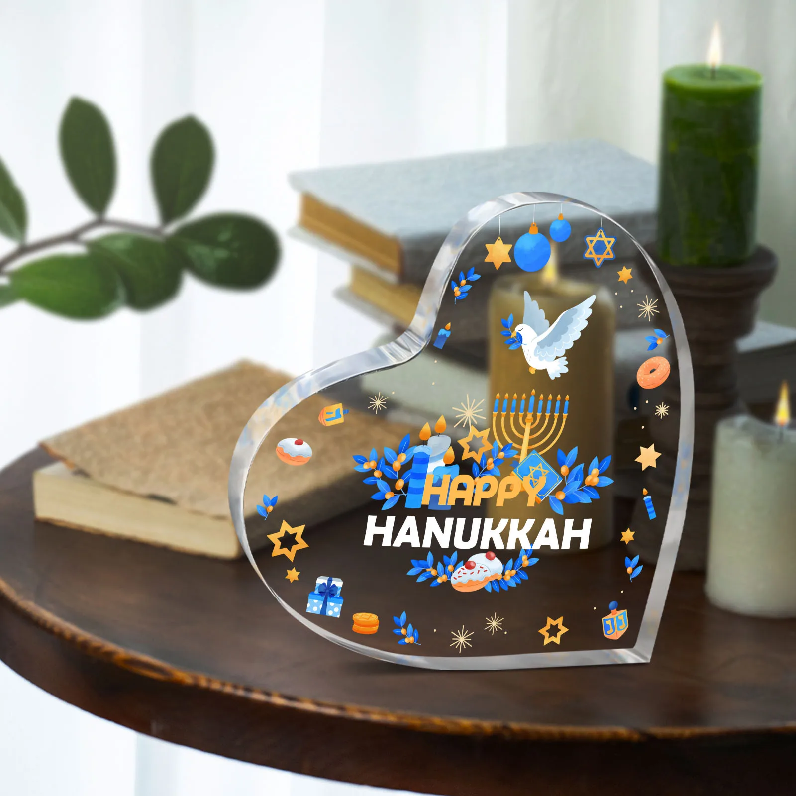 CIFBUY Acrylic Plaque 2D Flat Menorah Star Of David Design Durable Desktop Decor Office Home Ornament Birthday Gift