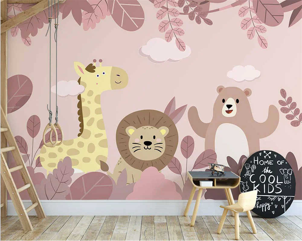 beibehang Customized modern close look Nordic hand-painted cartoon animal children's wallpaper background wallpaper