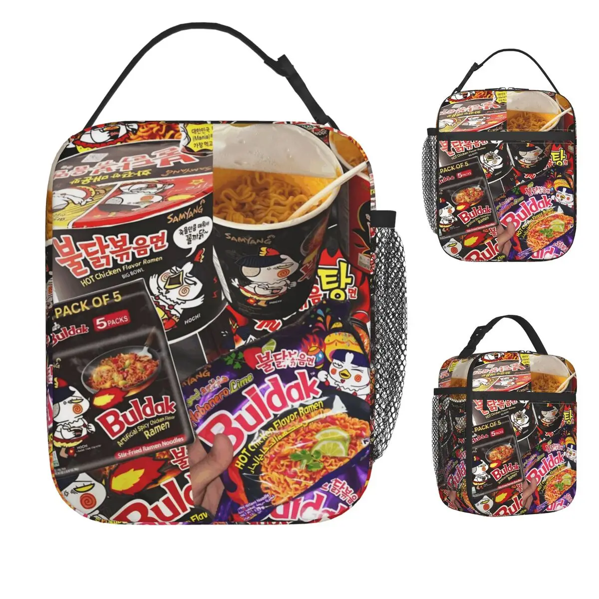 Bolsa de almuerzo Ramen con sabor a pollo picante Buldak, fiambrera para niños, bolsa térmica informal, bolsas de almuerzo térmicas Oxford
