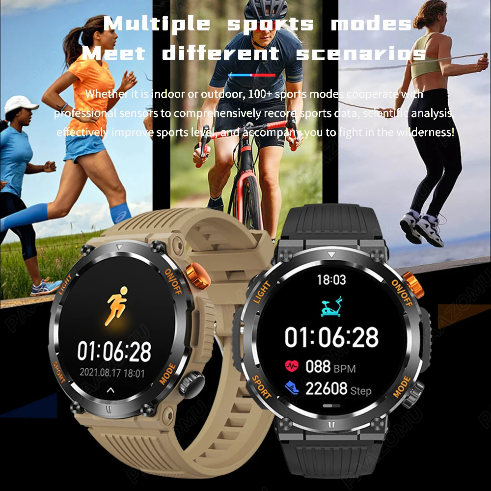 2023 New Compass Smart Watch LED Flashlight Outdoor Watches IP67 Waterproof Bluetooth Call Sports Fitness Tracker Smartwatch Men