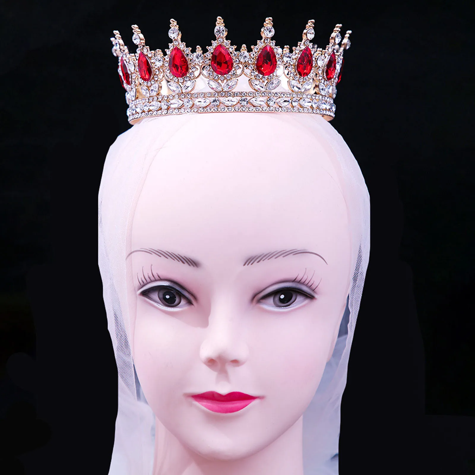 공주 크라운 크리스탈 티아라 여자 여자 헤어 액세서리 절묘한 반짝 이는 라인 석 라운드 크라운 코스프레 의상 생일 선물