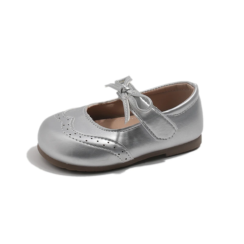 

Girls Silver Mary Jane Shoes 2026 New Autumn Kids Princess PU Leather Flat Shoes Soft Sole Classic Dress Shoes For Children's