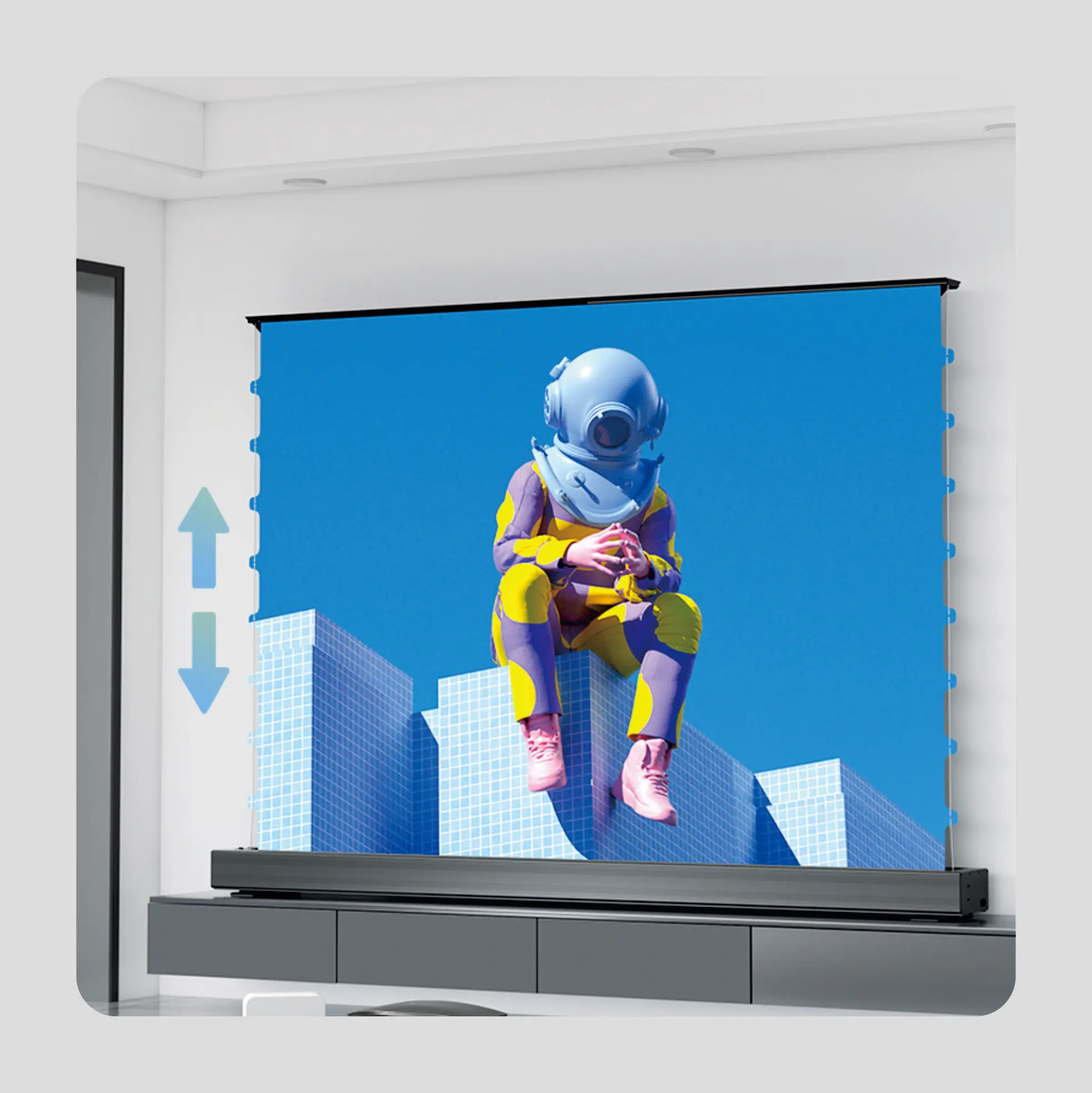 120 Inch Motorized Floor Rising Projection Screen Integrated Cabinet For 4k/8k Ust Laser Projector Screen Cinema