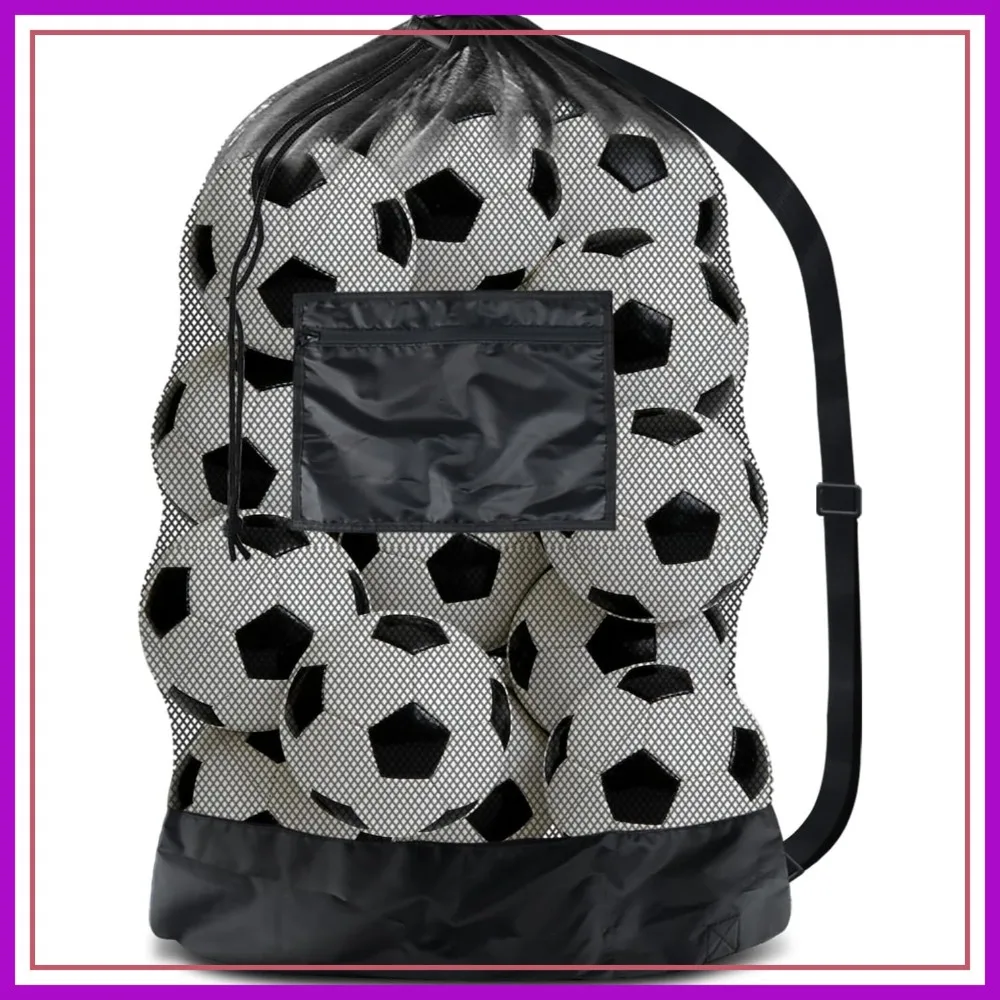 

Extra Large Soccer Ball Net Bag 40x30 Inch Drawstring Mesh with Zipper Pocket for Gym Beach Swimming Gear