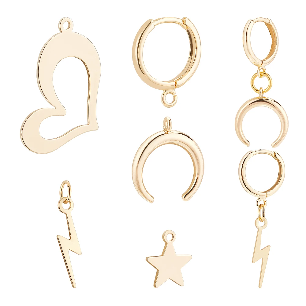

1box Earring Making with 10pcs Brass Huggie Hoop Earring Findings 8pcs Brass Pendants Mixed Shape Pendants