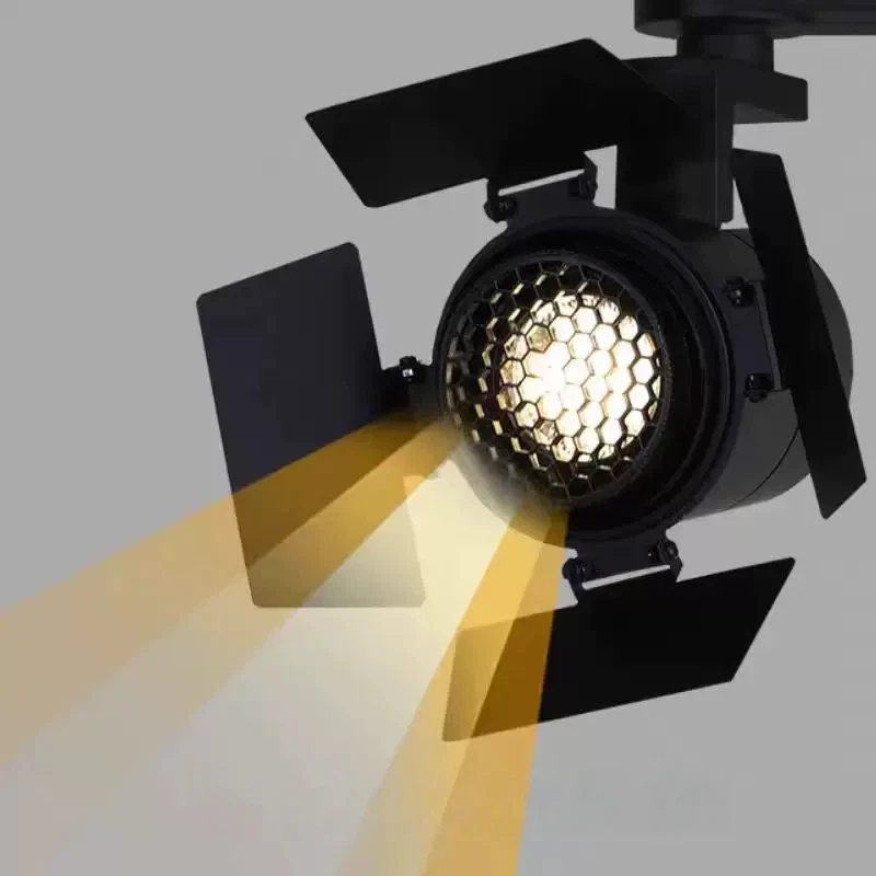 Adjustable Focus Range: 15 - 60° Spotlights with 4 Leaf Barn Door for Homes Track Light, Industrial Rail Mount Lights Museum